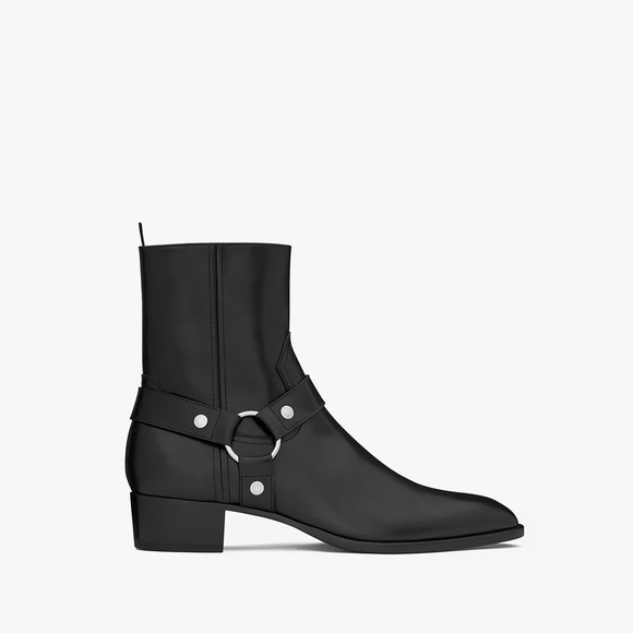 Saint Laurent Wyatt 40 Biker Boots - Size 42- Black Leather - Box Included - Picture 1 of 11